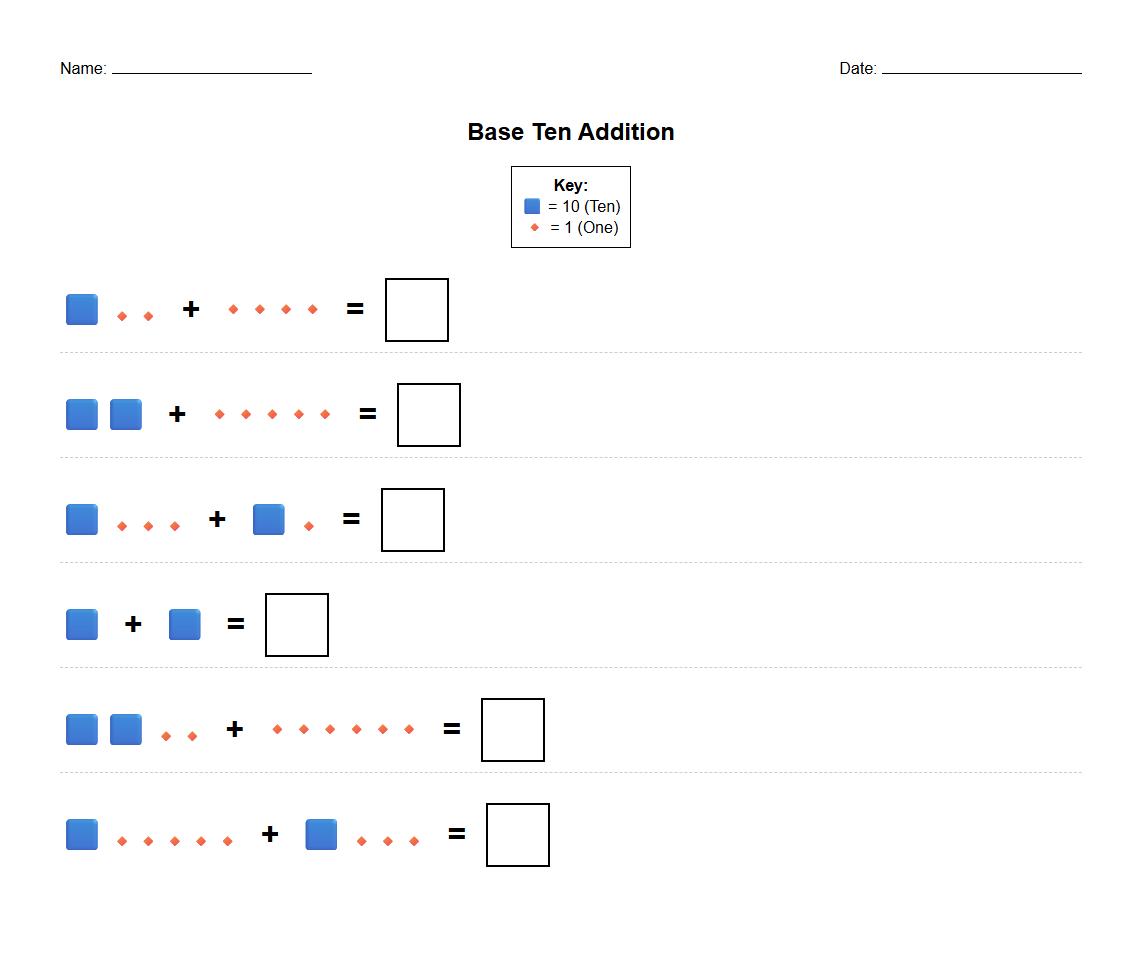 Base Ten Blocks Addition Practice Worksheet