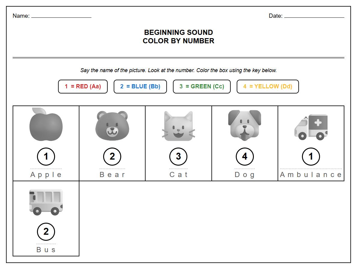Beginning Sound Color by Number Alphabet Activities