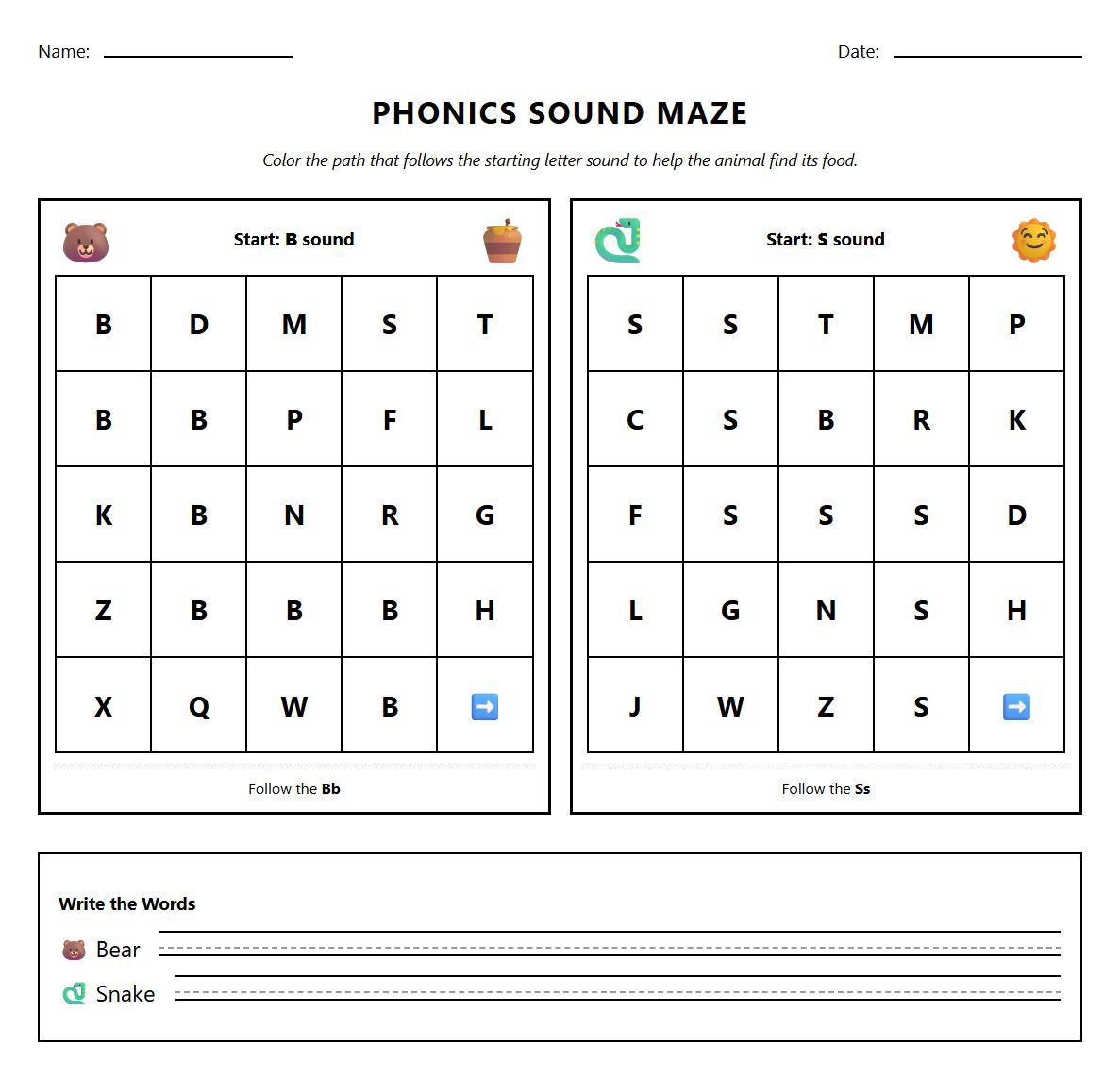 Blending Letter Sound Phonics Maze