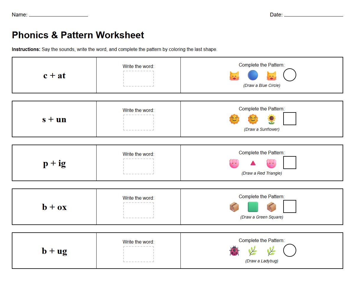 Blending Onset and Rime with Color Pattern Exercises