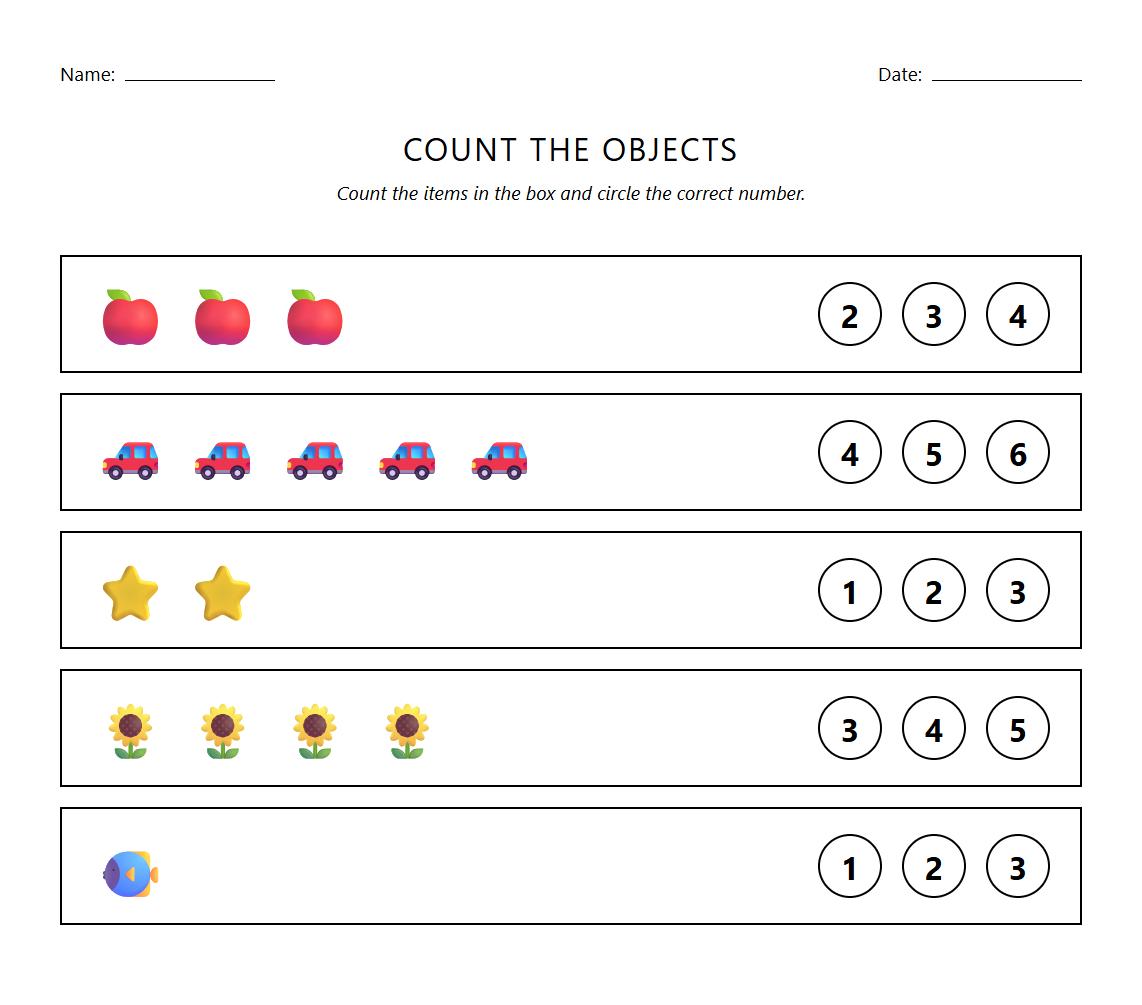 Cardinality and Number Recognition Sheet