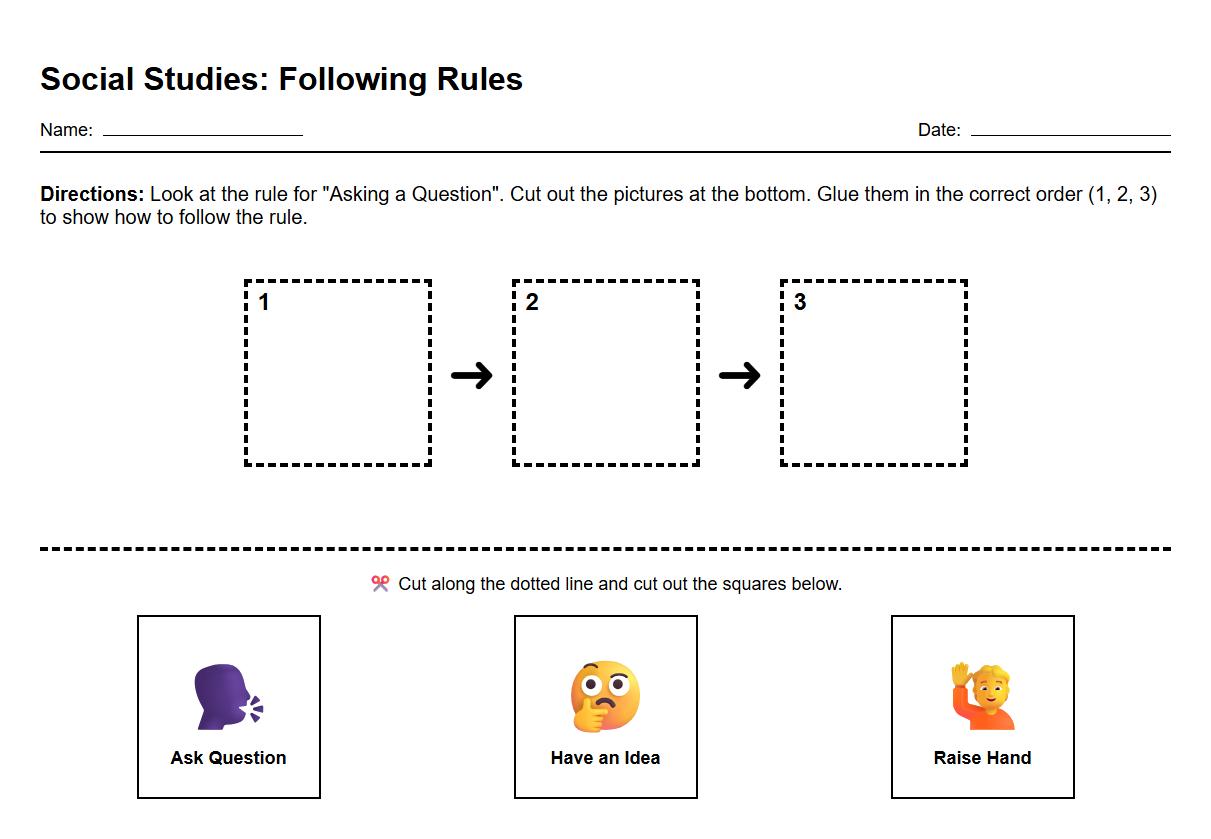 Classroom Rule Flowchart Sequence Worksheet