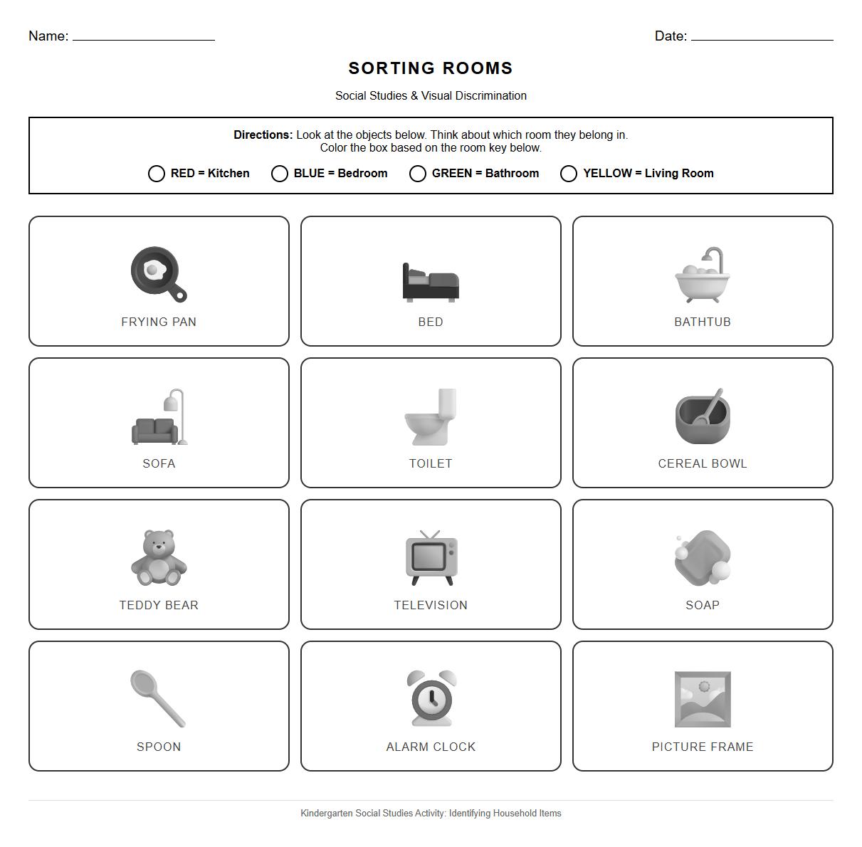 Color by Room Worksheet for Visual Discrimination