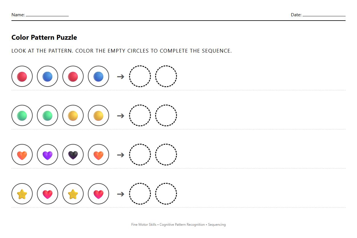 Color Sequencing Pattern Puzzle Worksheet