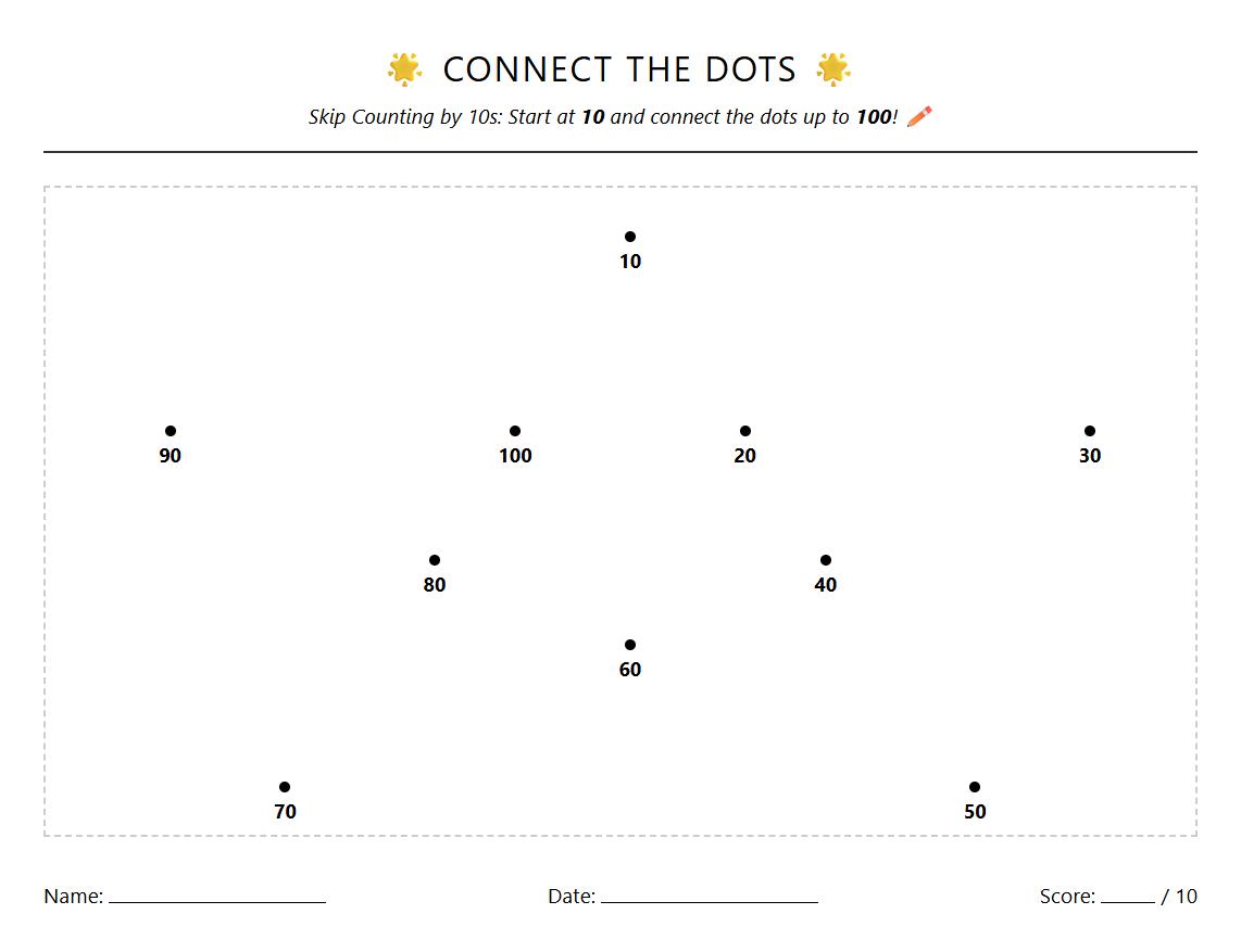 Connect the Dots Skip Counting by 10s Math Activity