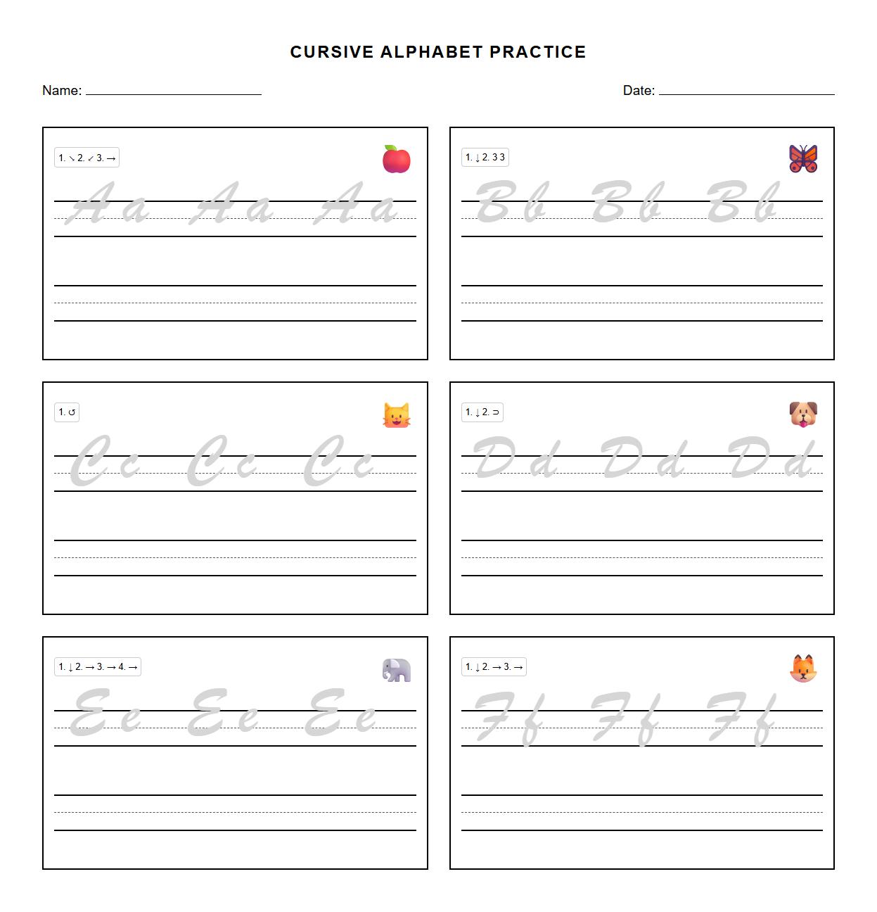 Cursive Alphabet Tracing with Stroke Order