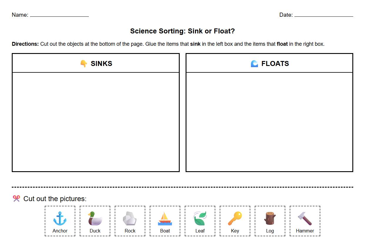 Cut and Paste Science Sorting: Sinking vs Floating