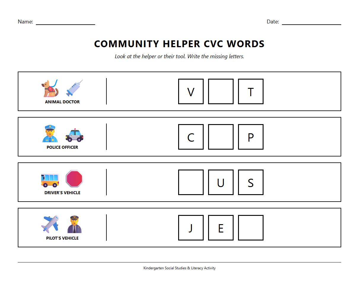 CVC Word Building Using Community Helper Occupations