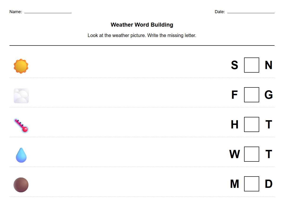 CVC word building with weather-related terms
