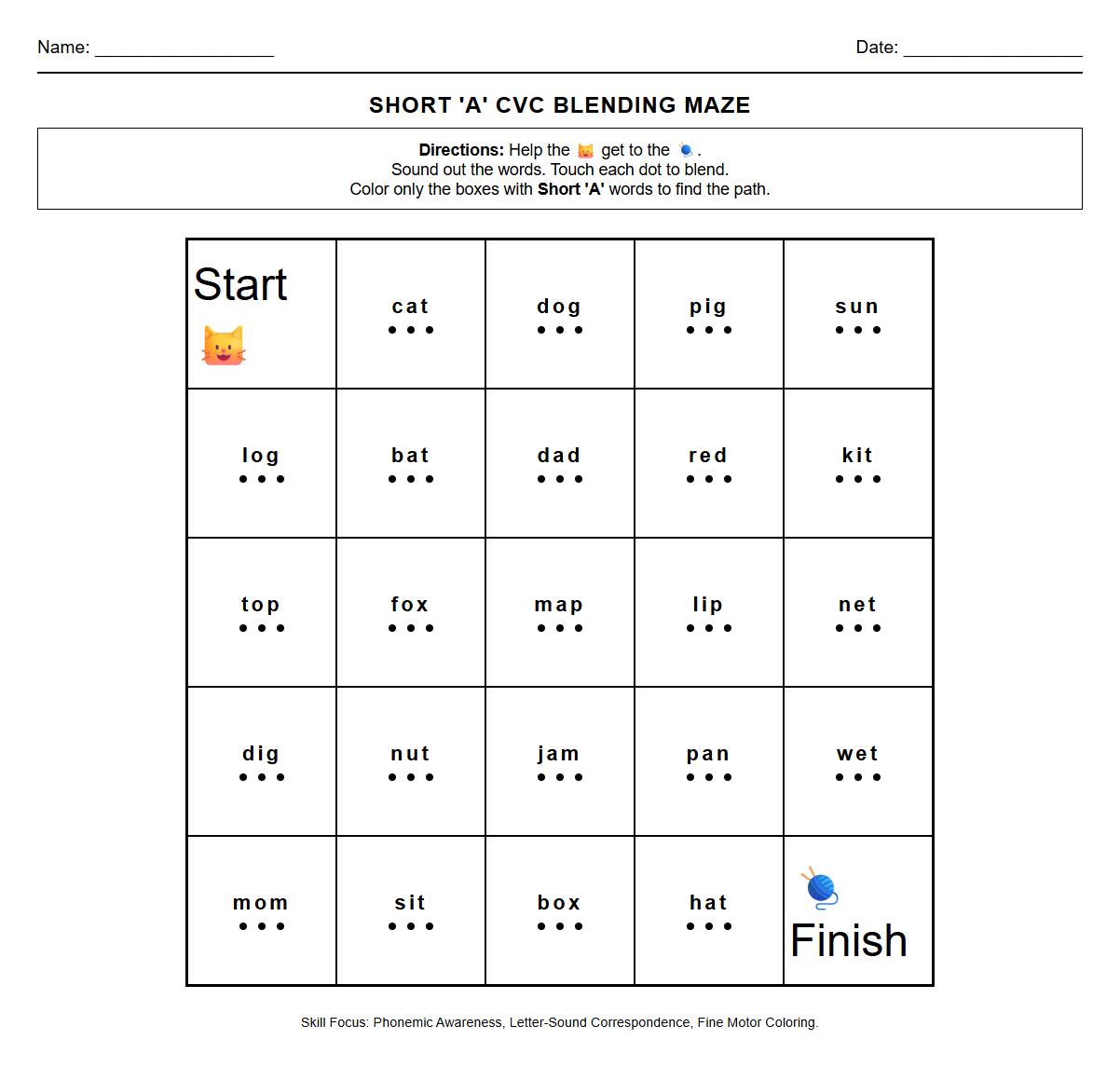 CVC Word Maze with Blending Phonics Segments