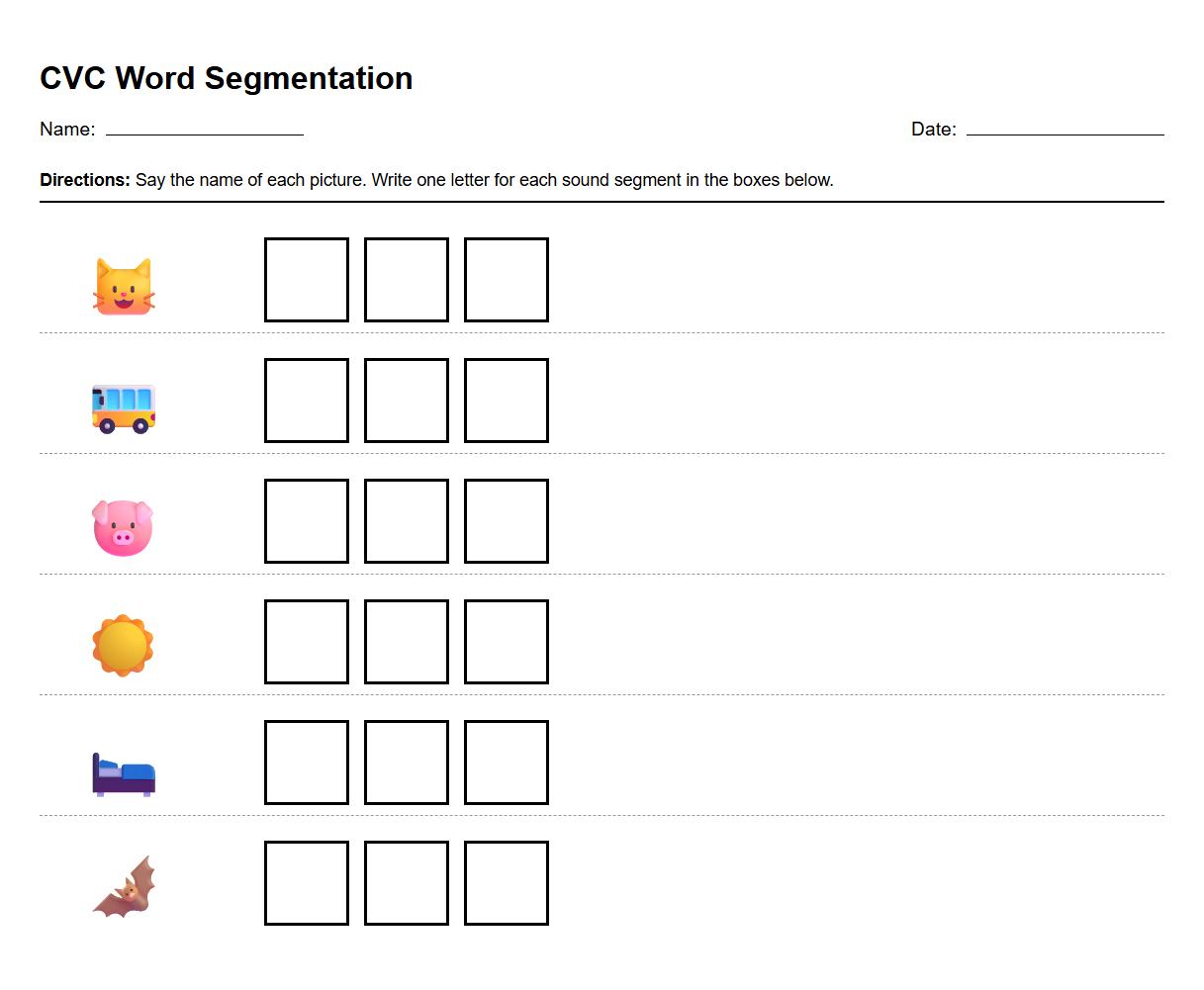 CVC Words Syllable Segmentation Task