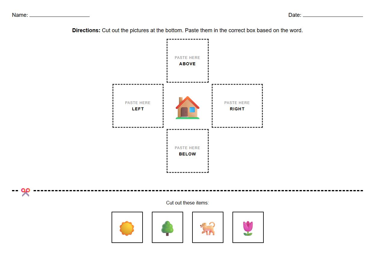 Directional Vocabulary Cut and Paste Worksheet