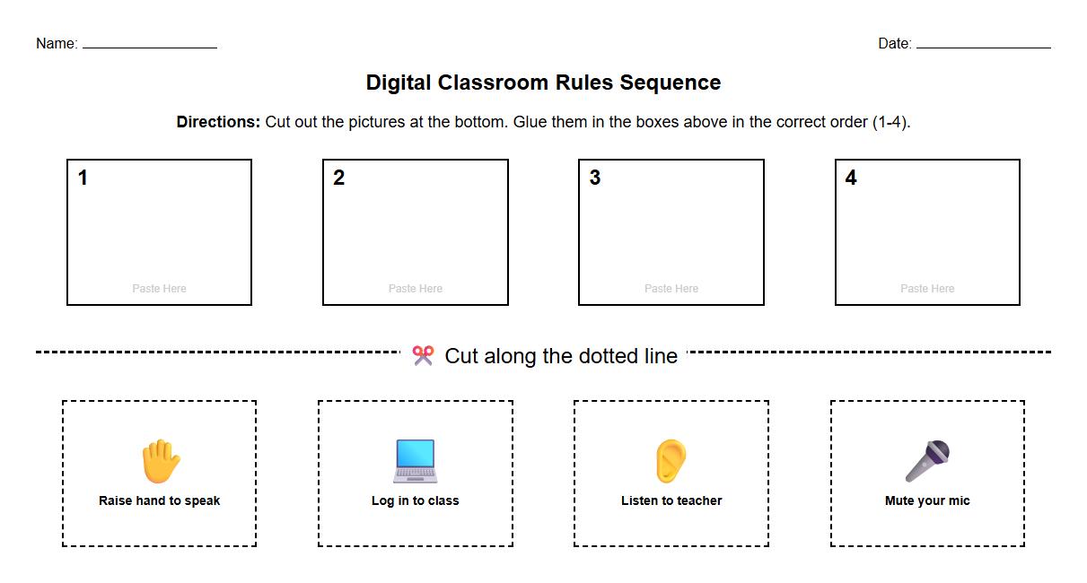 Drag and Match Digital Classroom Rules Sequence Activity