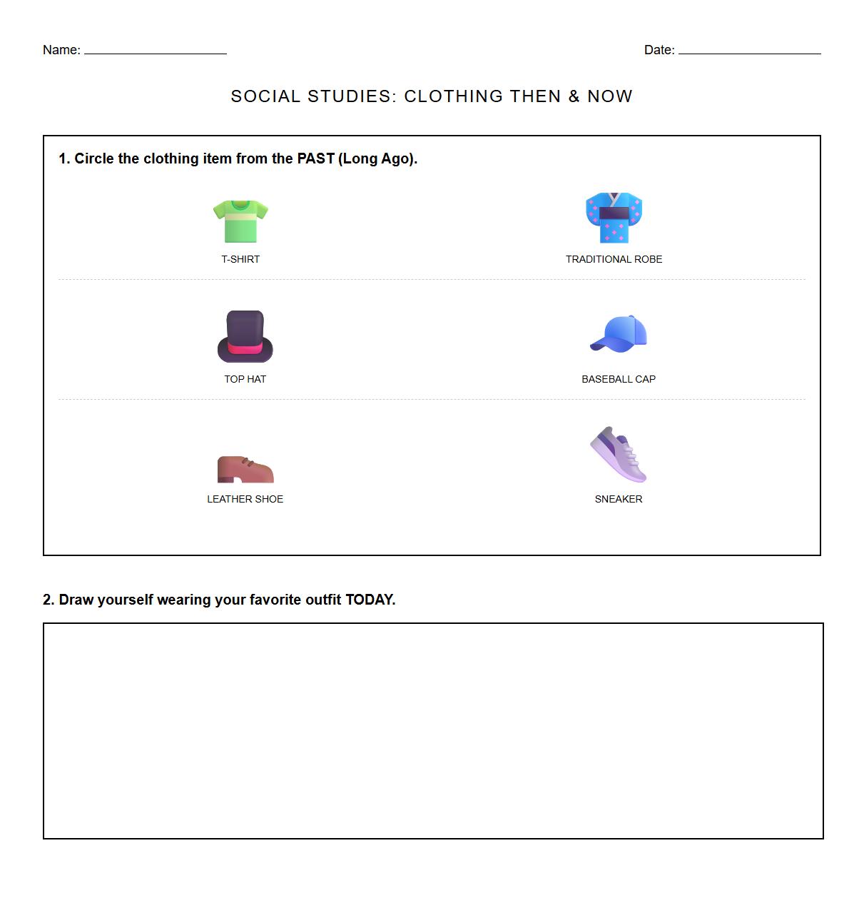 Exploration of traditional clothing versus current styles worksheet