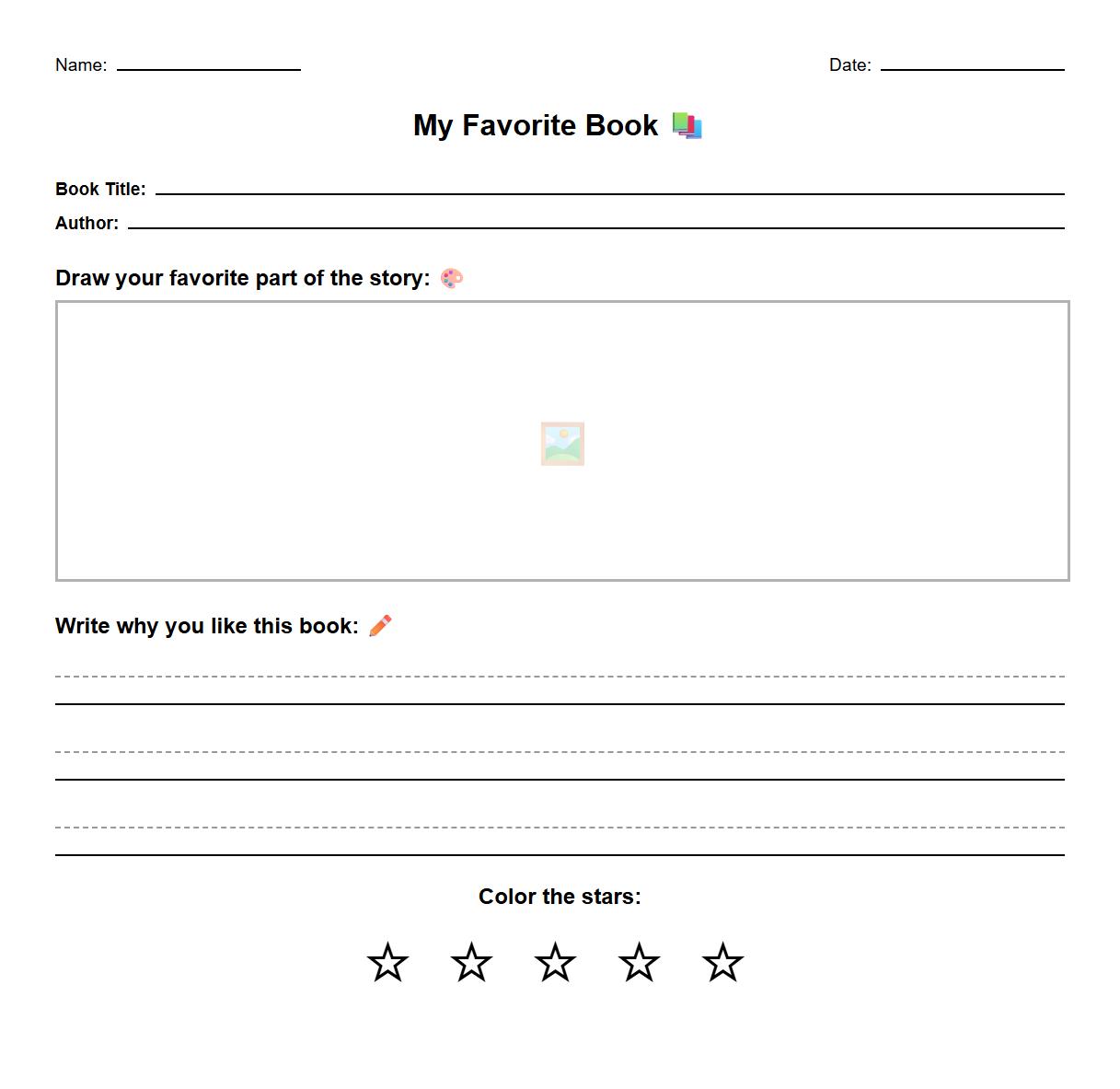 My Favorite Book Illustrative Writing Worksheet