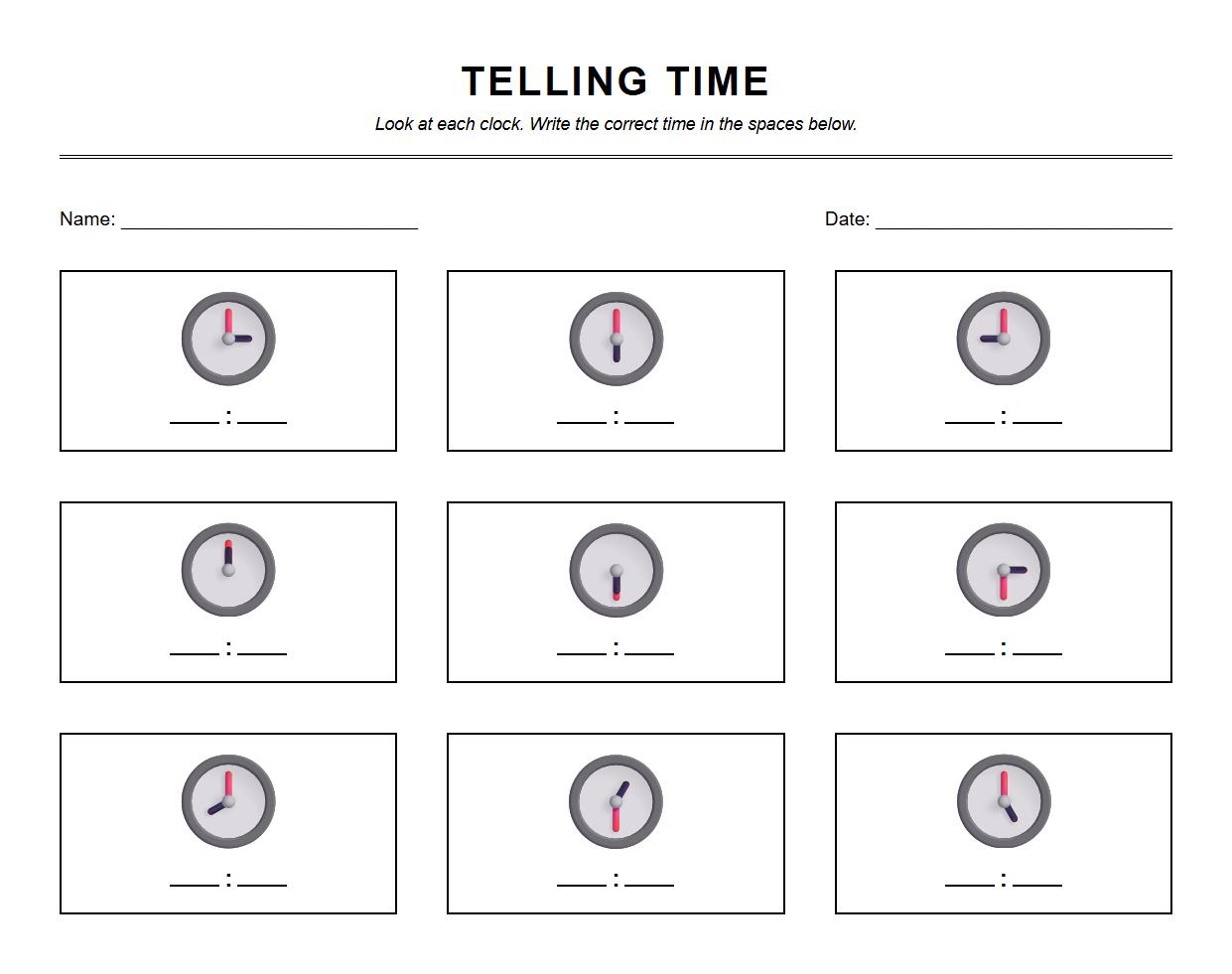 Fill in the Blank Time Identification Worksheet