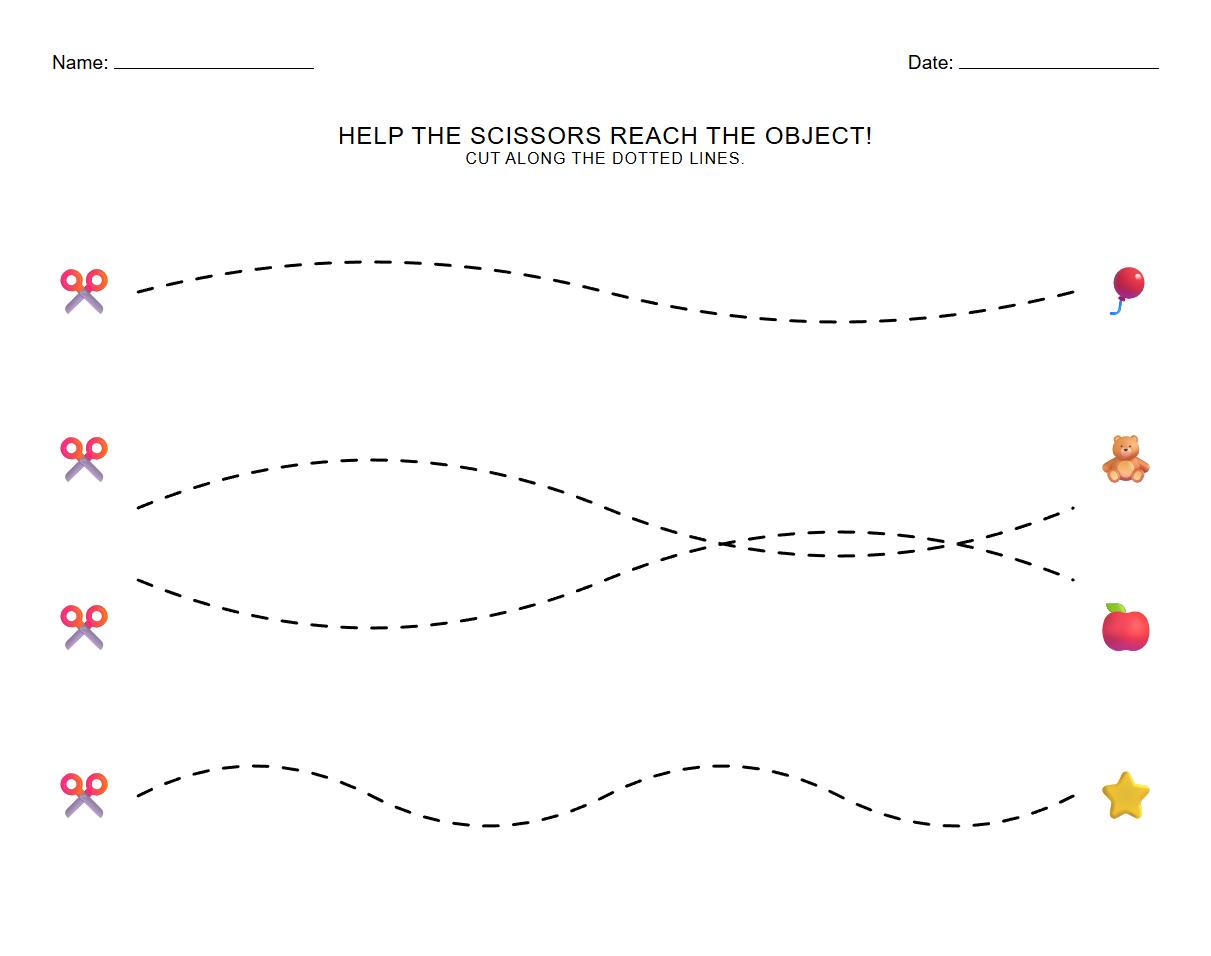 Fine Motor Development Worksheets Featuring Curved Line Cutting