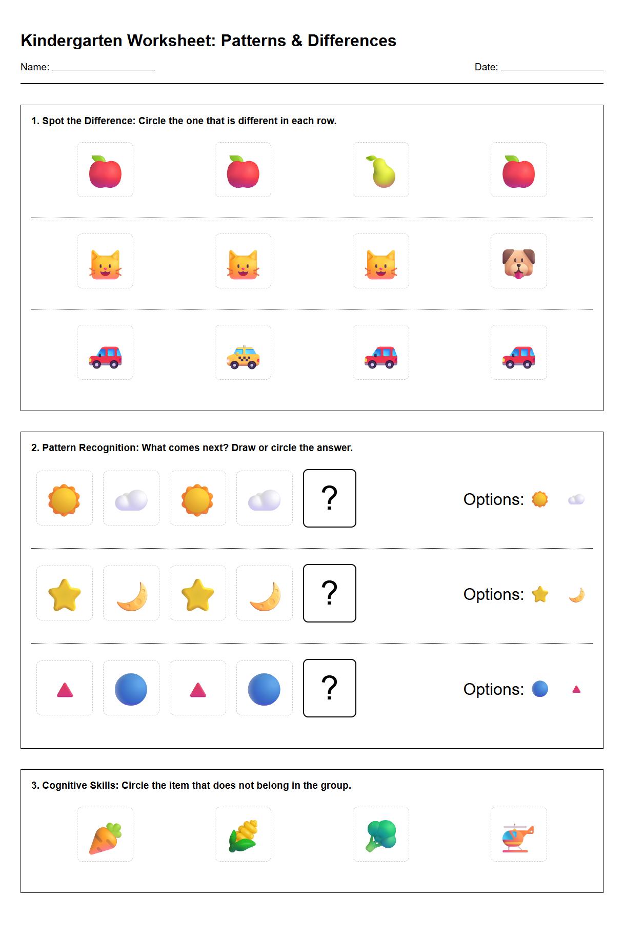 Kindergarten Spot the Difference Worksheet for Pattern Recognition