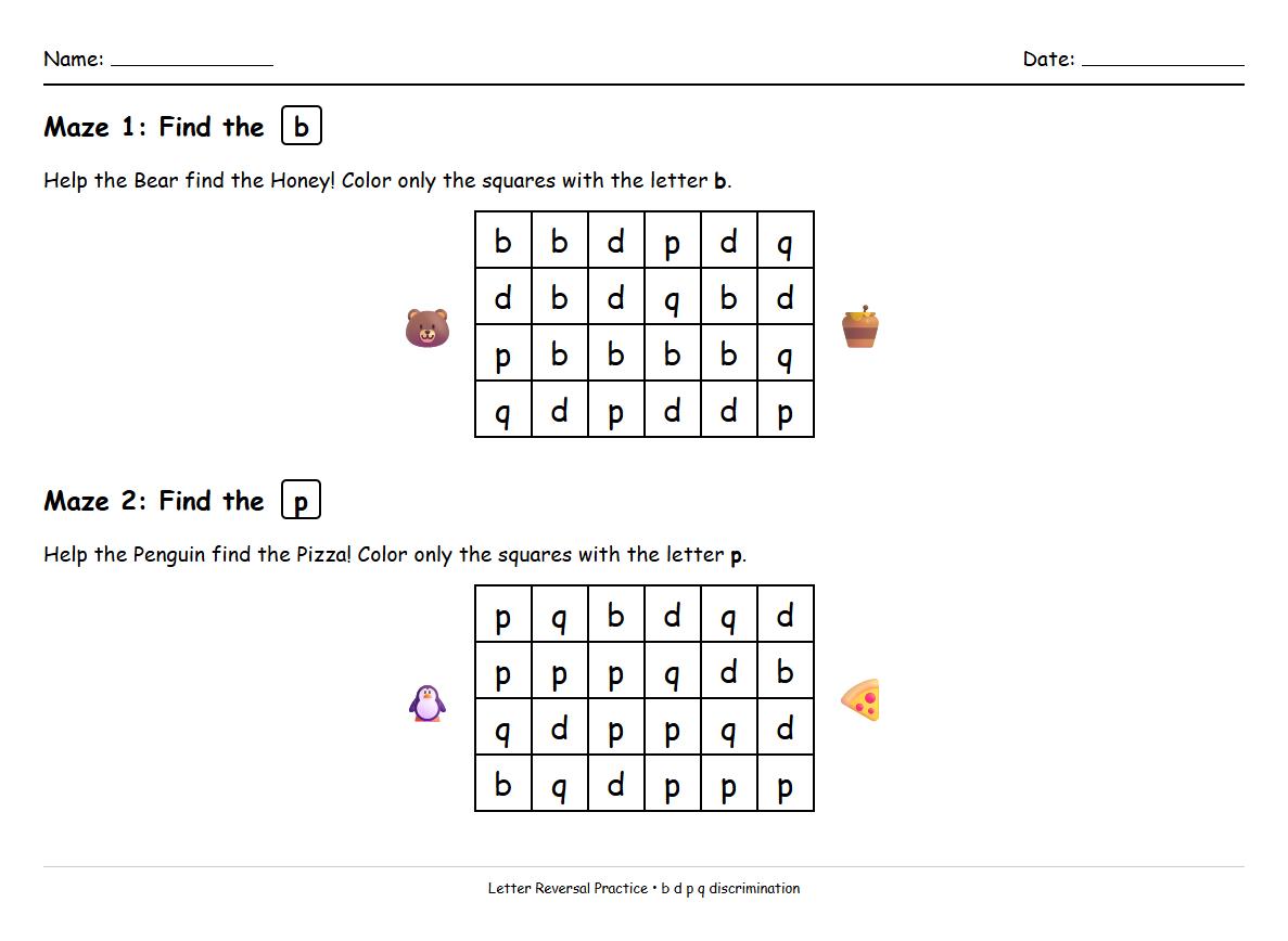 Letter Reversal (b d p q) Visual Discrimination Maze