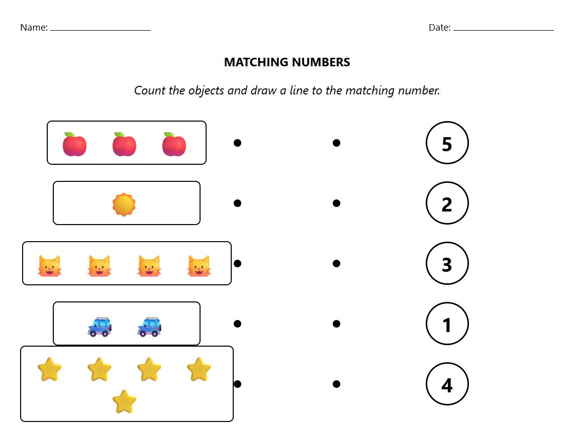 Matching Numbers to Quantities Visual Worksheet
