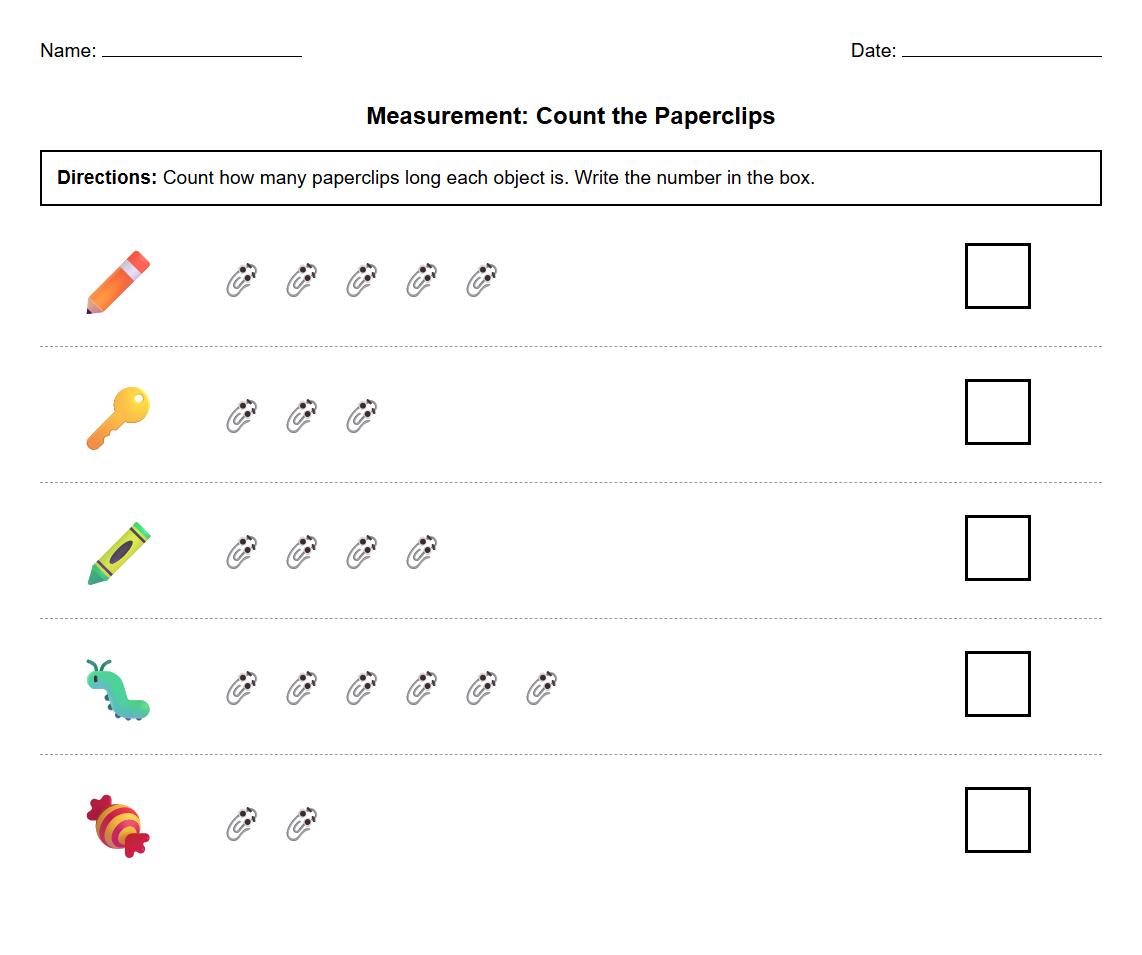 Measurement worksheet comparing object lengths using nonstandard units