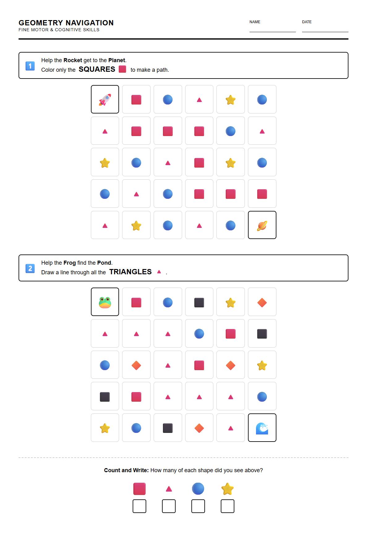 Mixed Geometry Figure Navigation Worksheet