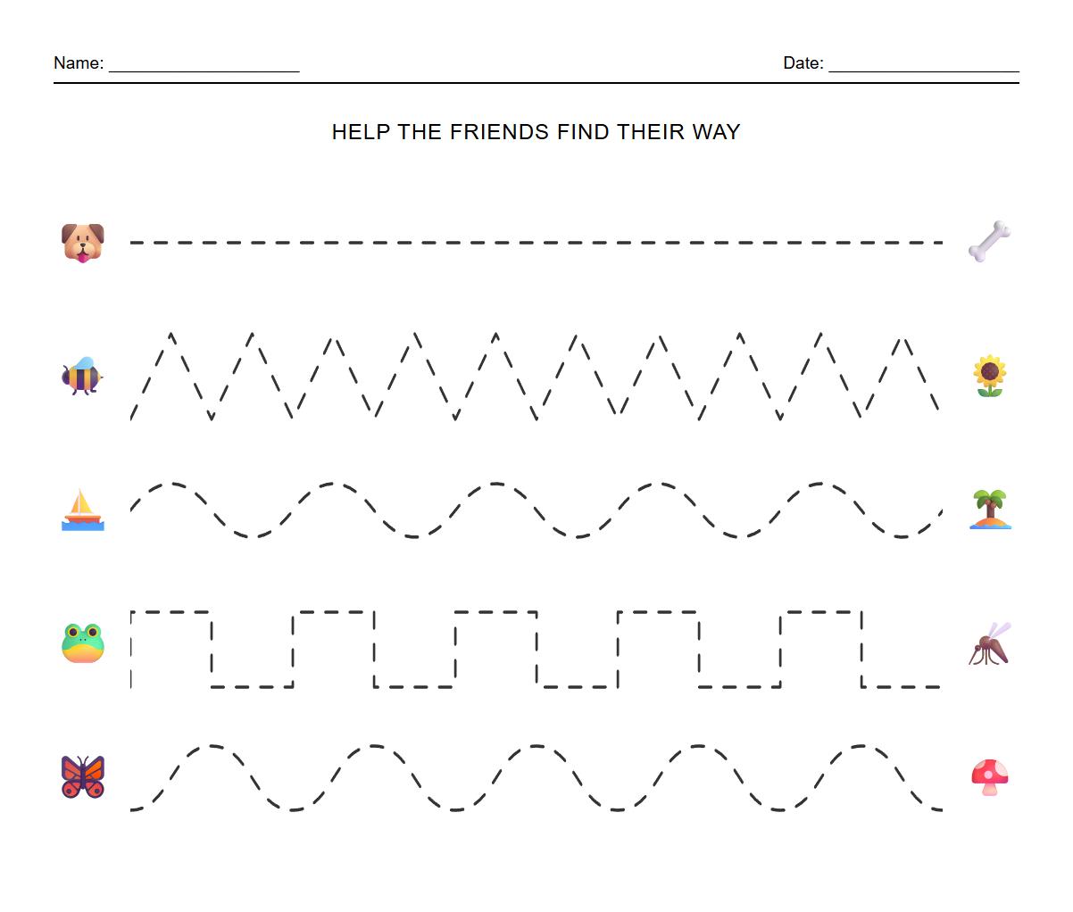 Multi Direction Line Tracing Worksheet for Eye Hand Coordination