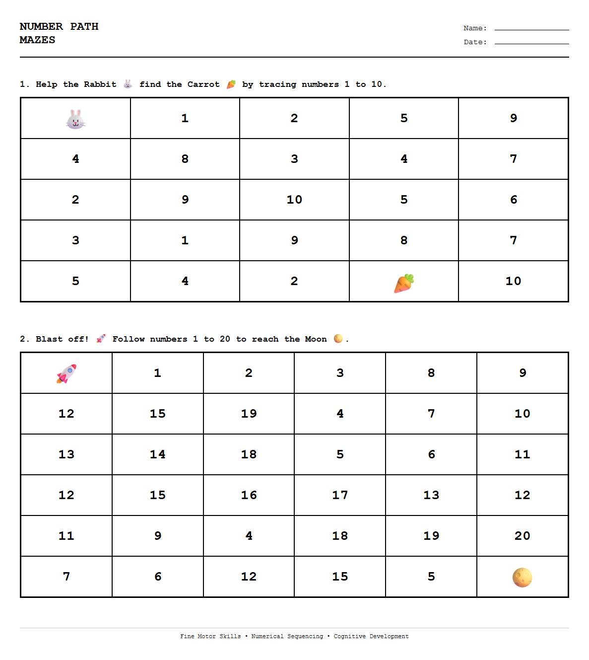 Number Path Mazes for Numerical Sequencing and Hand Dexterity