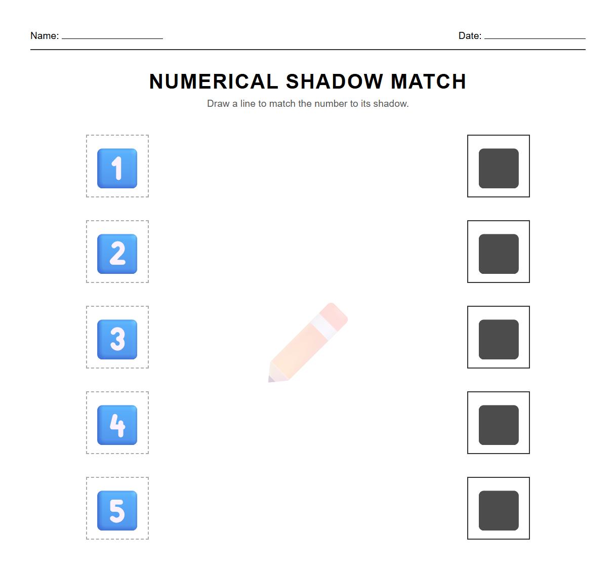 Numerical Shadow Match Exercise for Kindergarten