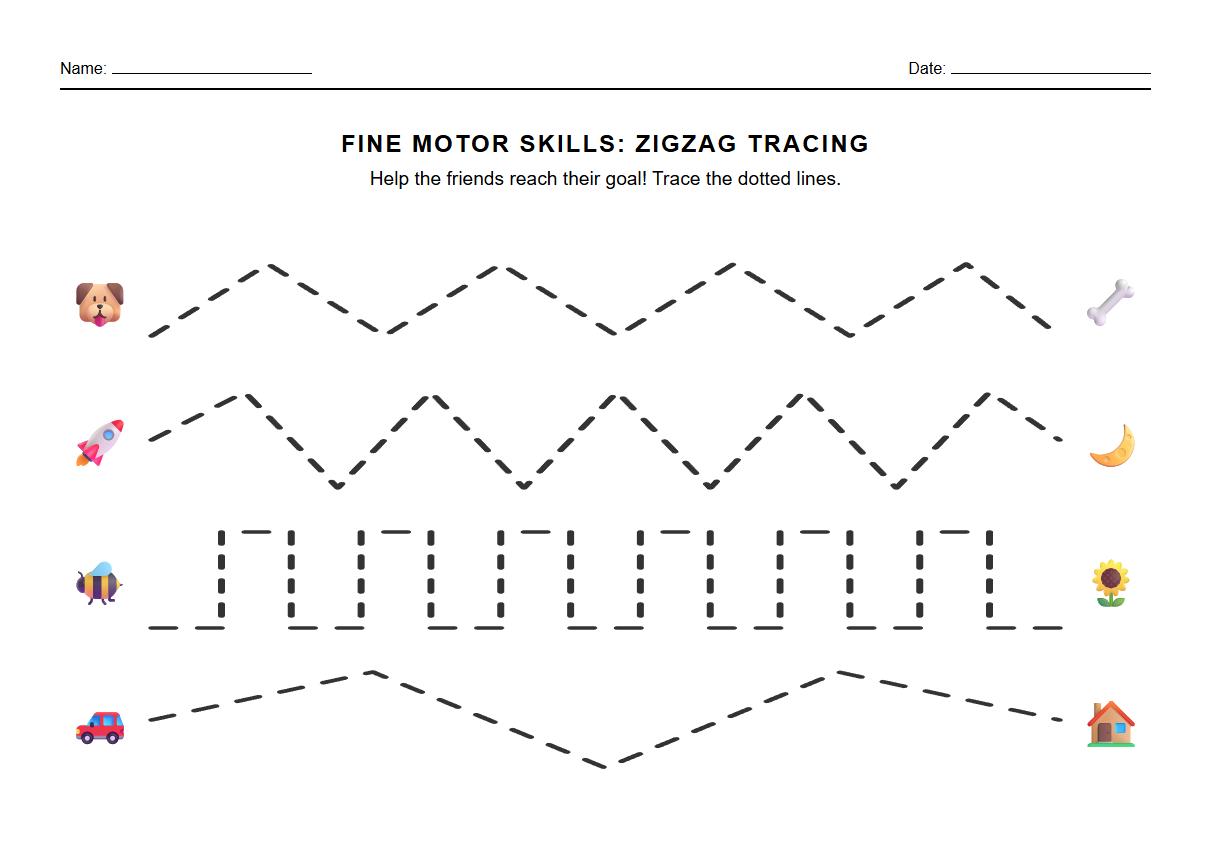 Occupational Therapy Worksheet: Zigzag Line Tracing for Fine Motor Skills