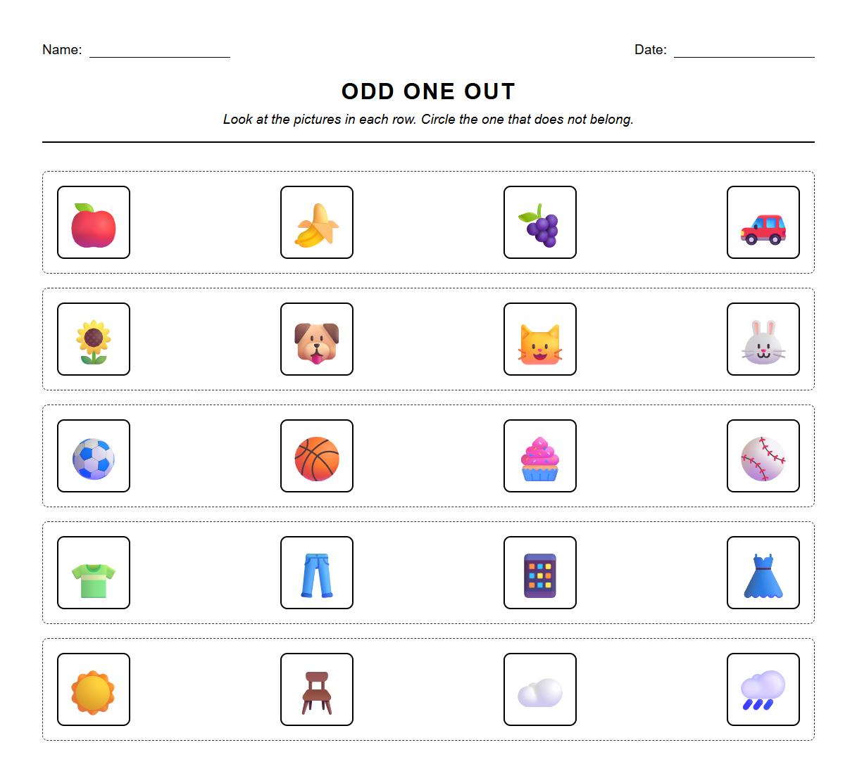 Odd One Out Reasoning Skills with Visual Cues
