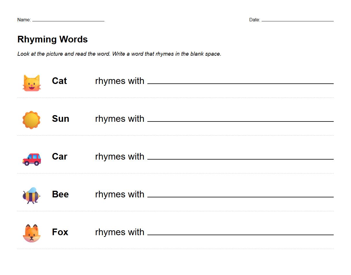 Phonemic Awareness: Fill in the Blank Rhyming Words