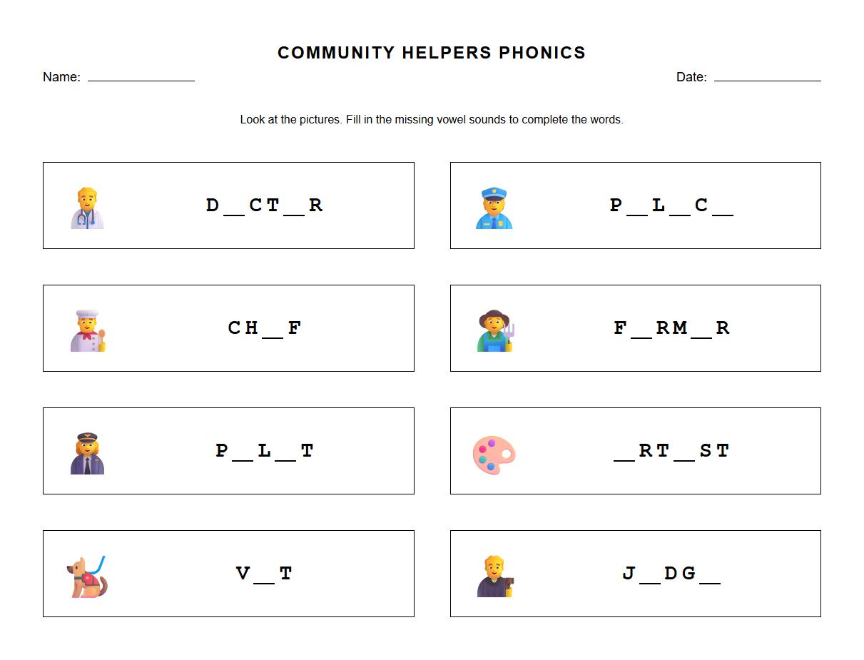 Phonics Based Blanked Out Occupations Names Activity