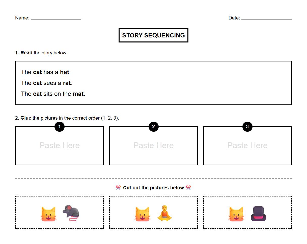 Phonics Based Story Sequencing Worksheets