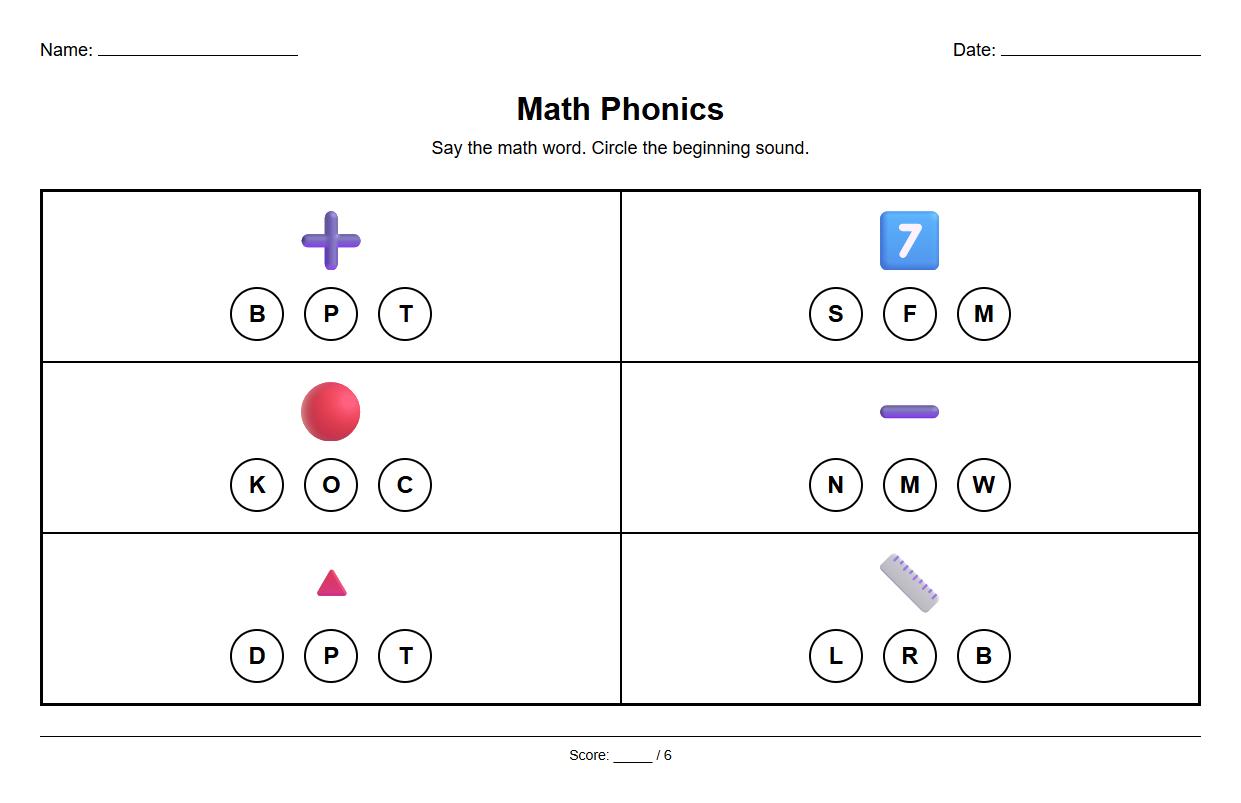 Phonics Beginning Sounds Identification Worksheet
