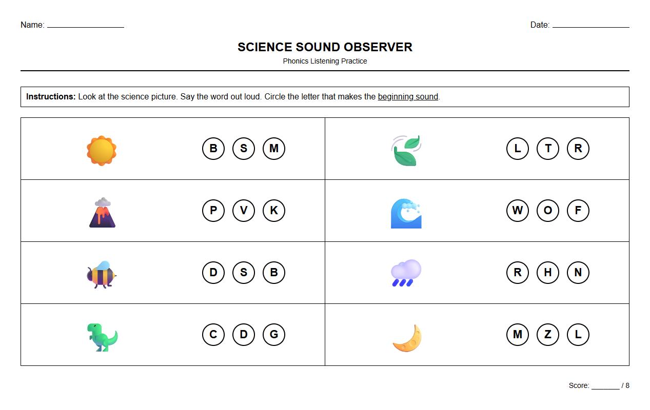 Phonics Listening Practice Using Sound Observation