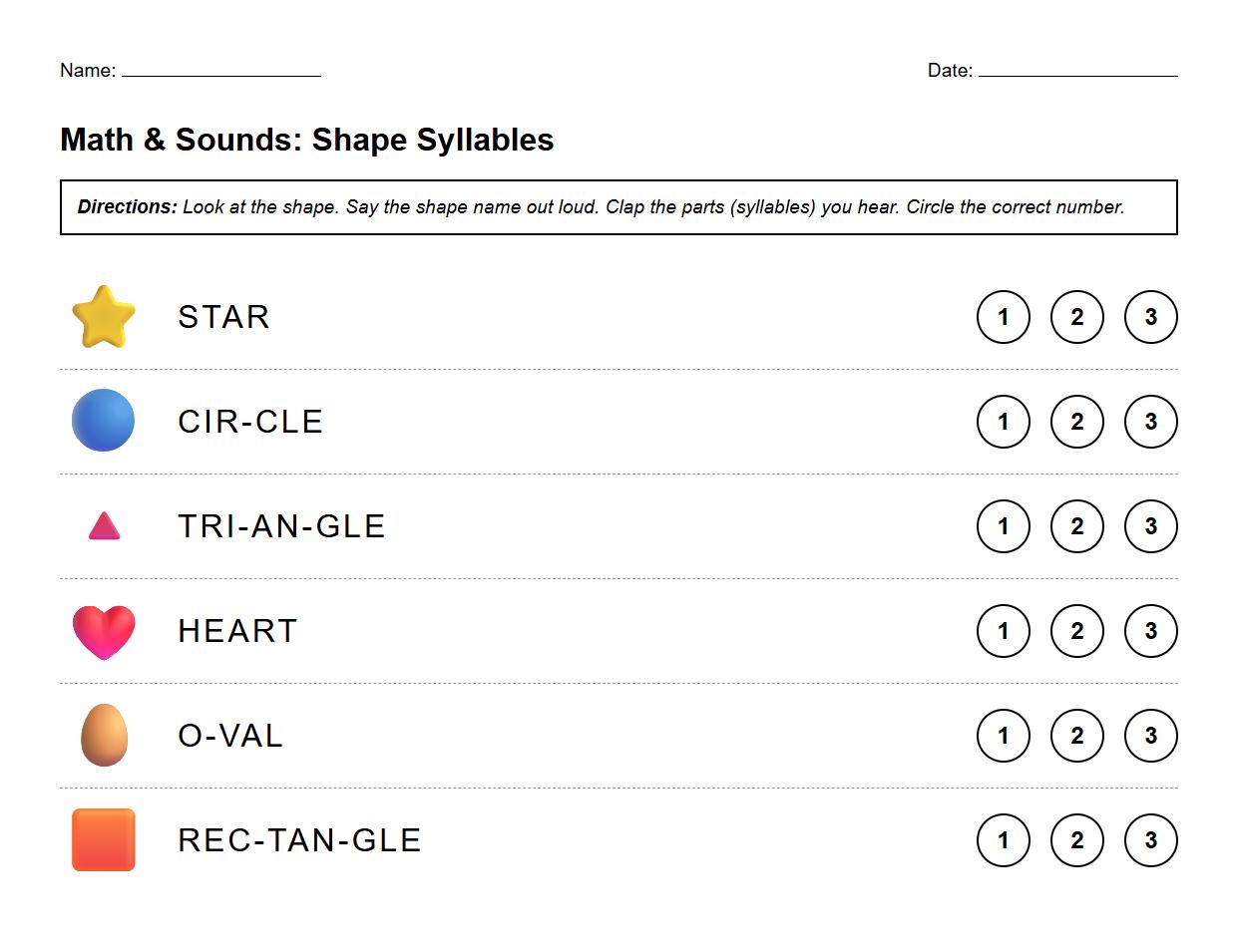 Phonological Awareness with Shape Names Exercise