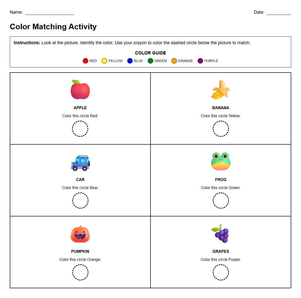 Picture Coloring Worksheet Using Only Primary and Secondary Colors