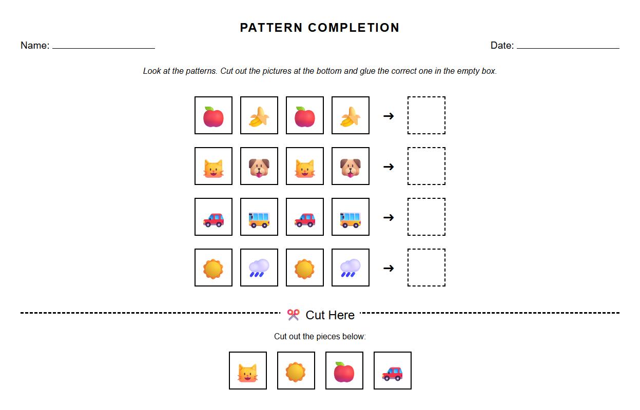 Picture Sequence Completion Pattern Worksheet