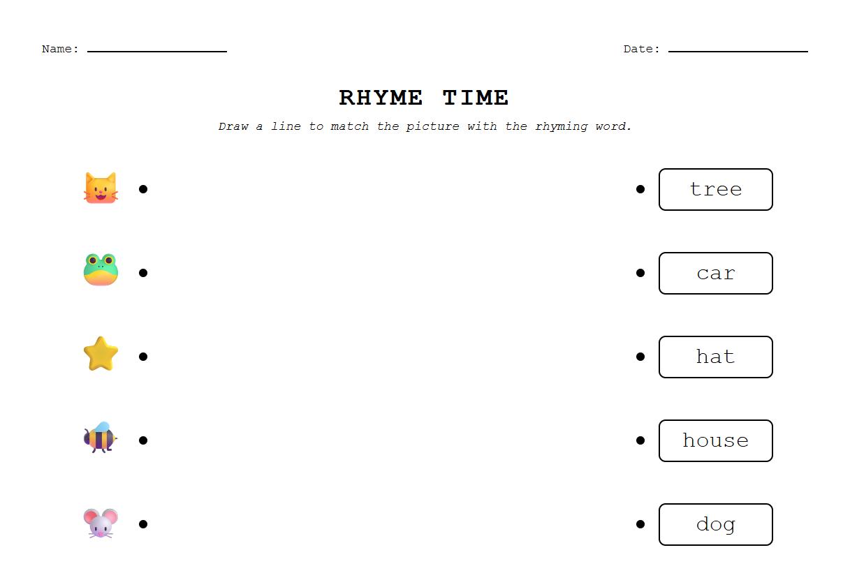Picture to Word Rhyming Sound Worksheet