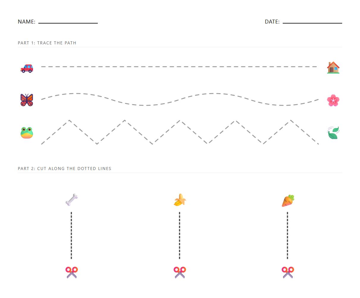 Prewriting and Cutting Combined Worksheets Incorporating Tracing