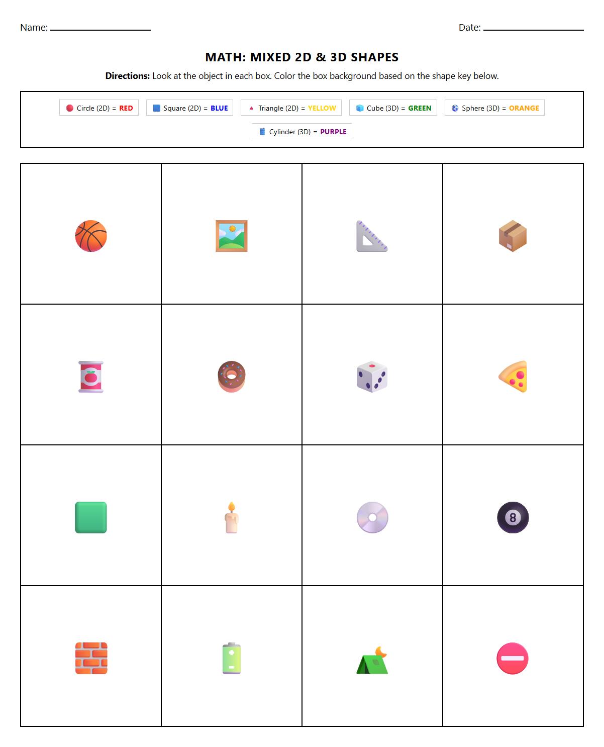 Problem Solving Color by Shape with Mixed 2D and 3D Elements