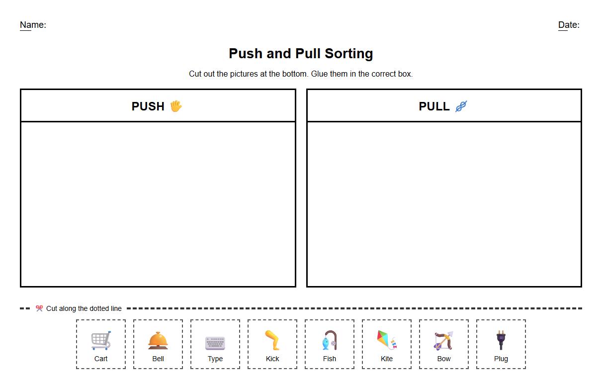 Push and Pull Cut and Paste Activity Sheet