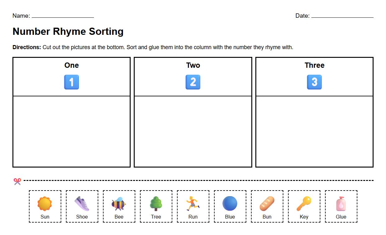 Rhyming Word Sorting Exercise for Phonics
