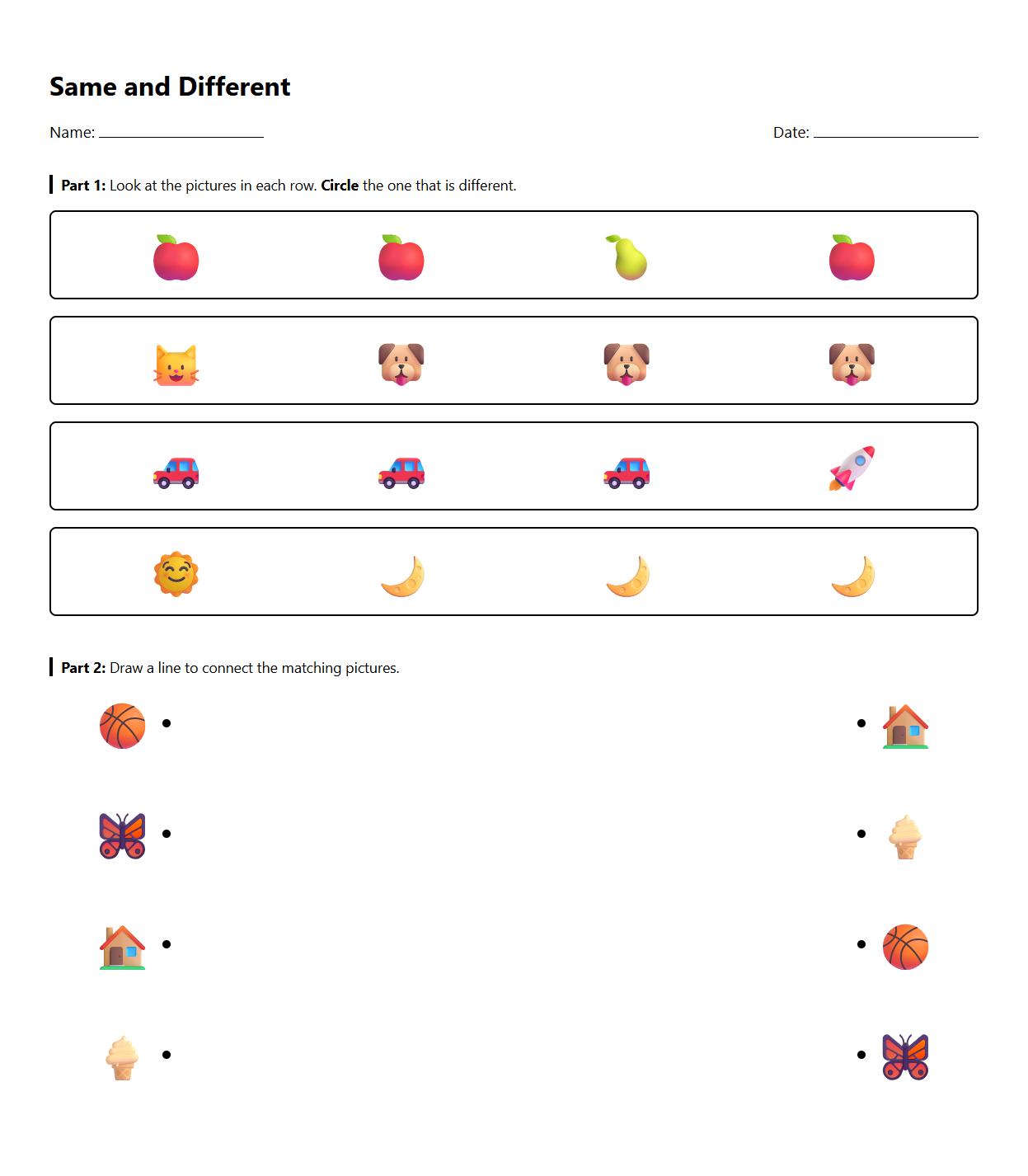 Same and Different Spatial Analysis Worksheet