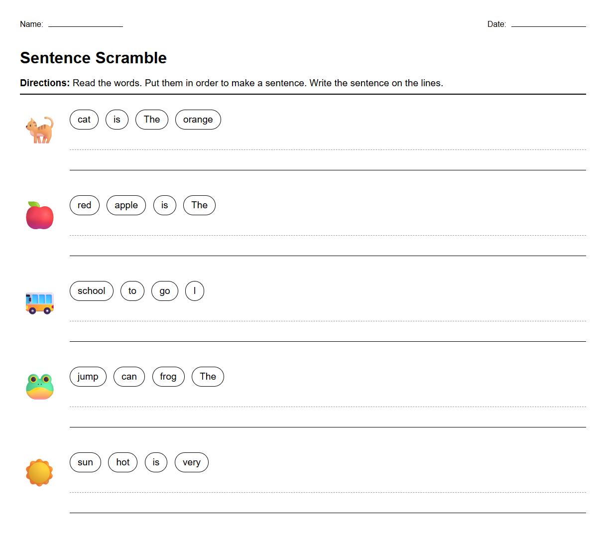 Sentence Scramble Phonics Worksheet