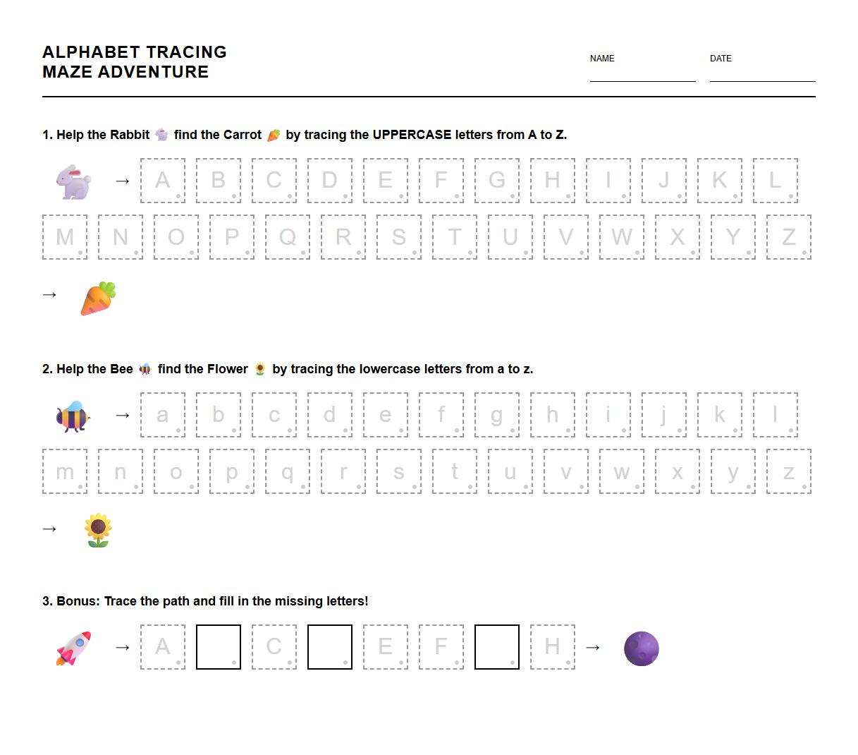 Sequential Alphabet Tracing Mazes for Handwriting Progression