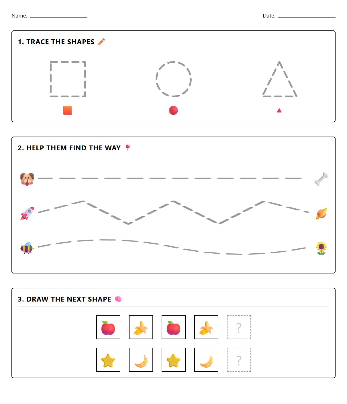 Shape Outlining Worksheet with Lines and Curves for Problem Solving