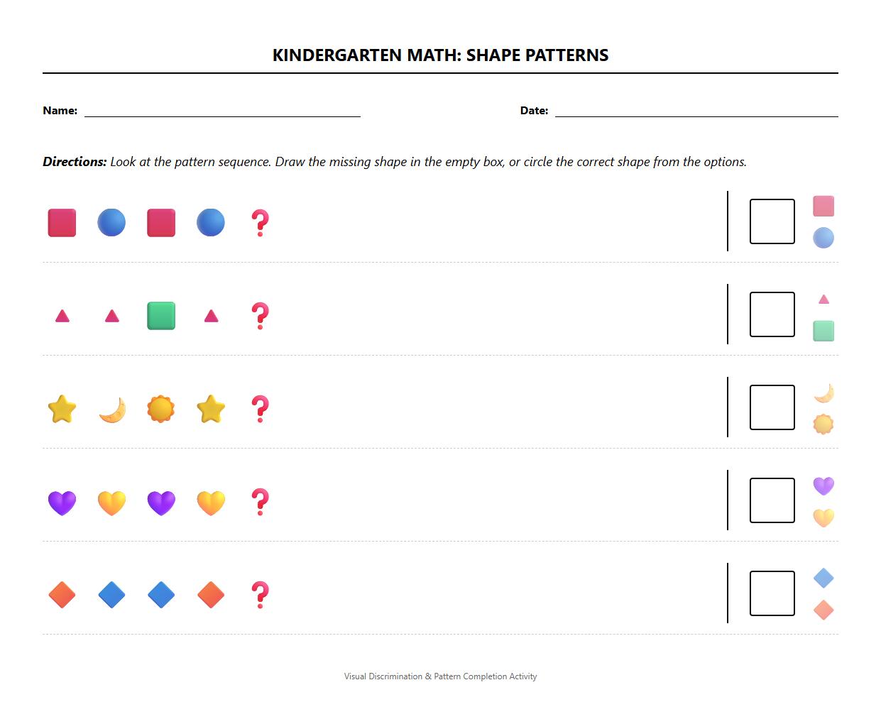Shape Pattern Completion with Visual Discrimination Worksheet