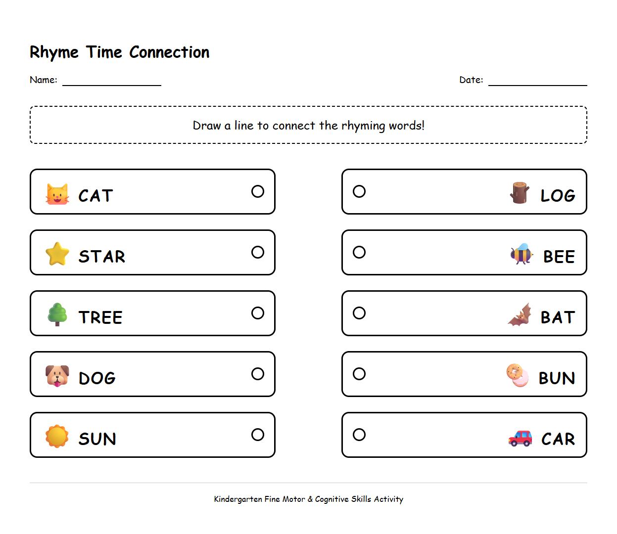 Sight Word Rhyming Words Connection Activity